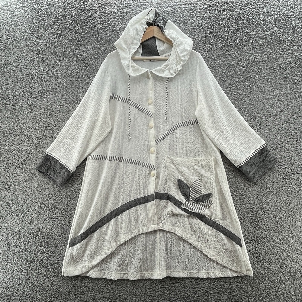 Zedd Plus Top Womens 1 or US 12 White Relaxed Flowy Lagenlook Long Tunic Topper